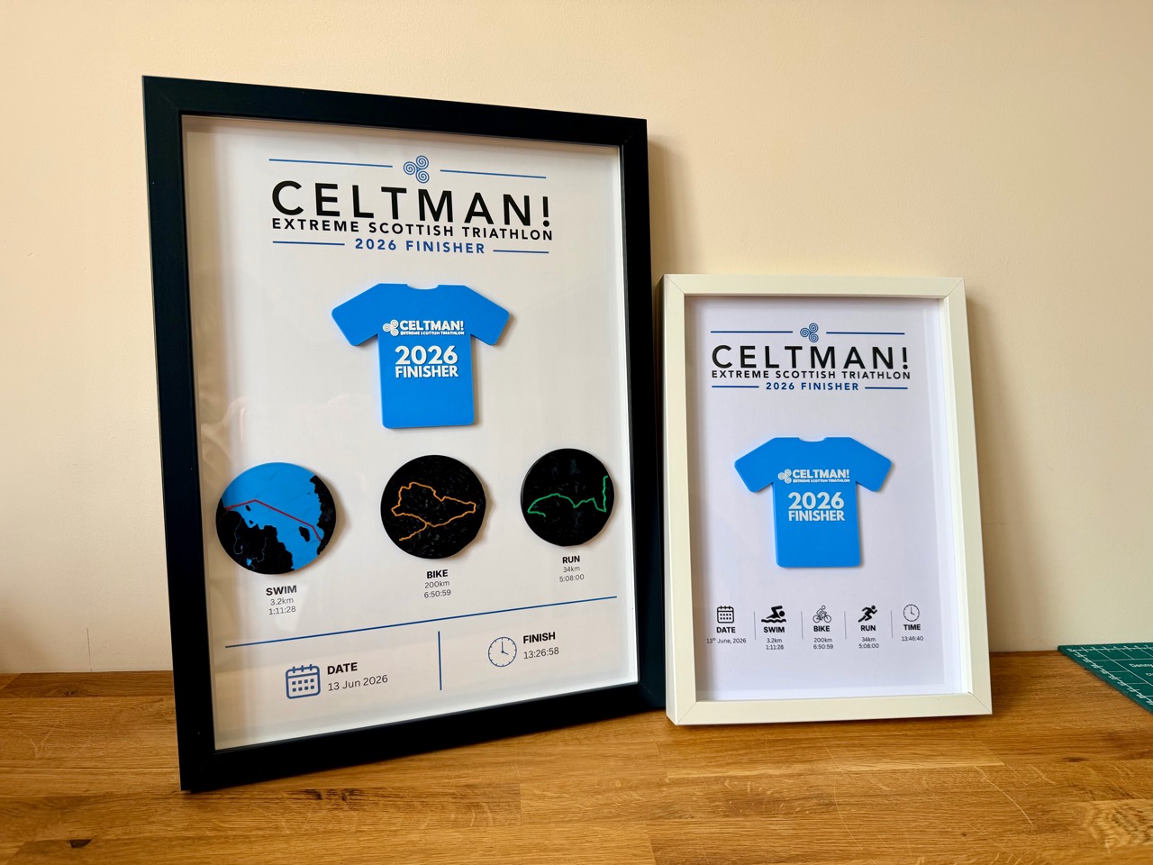 Celtman extreme triathlon finisher prints in 21 by 30 and 30 by 40 centimetre frames